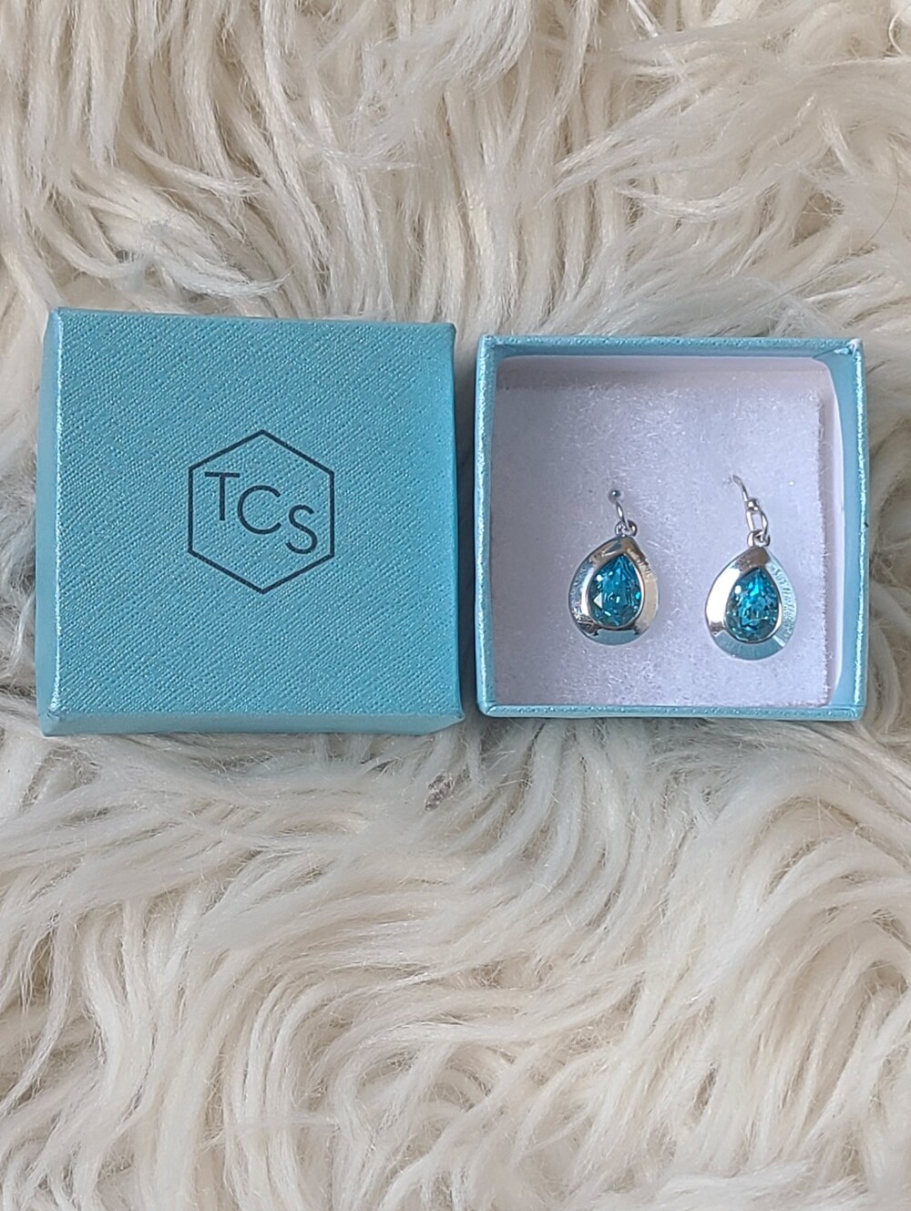 Touchstone Crystal Silver Toned Earrings With Blue Crystals- Great Condition
